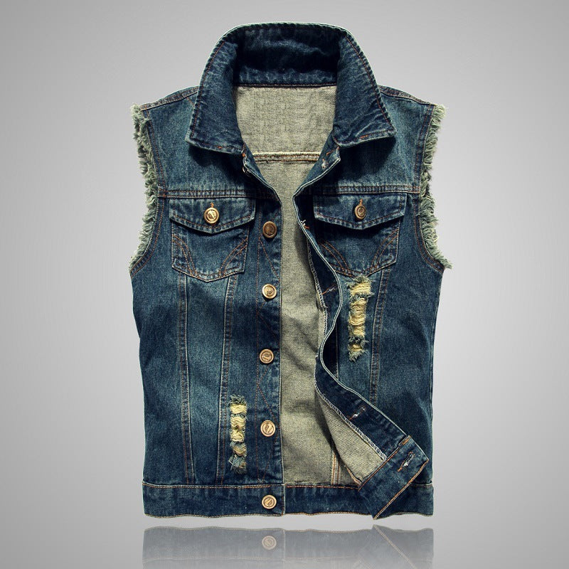 Men's Slim Fit Sleeveless Denim Vest - Korean Style Casual Summer Jean Waistcoat
