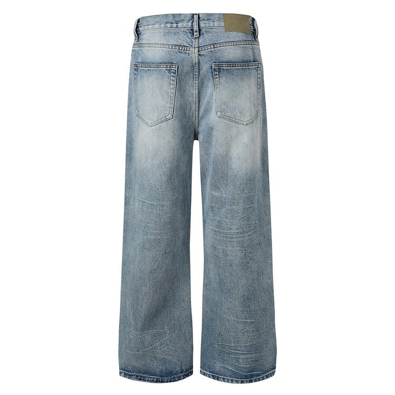 Washed Distressed Cat Whisker Denim Trousers - Summer Loose Fit Unisex Long Pants