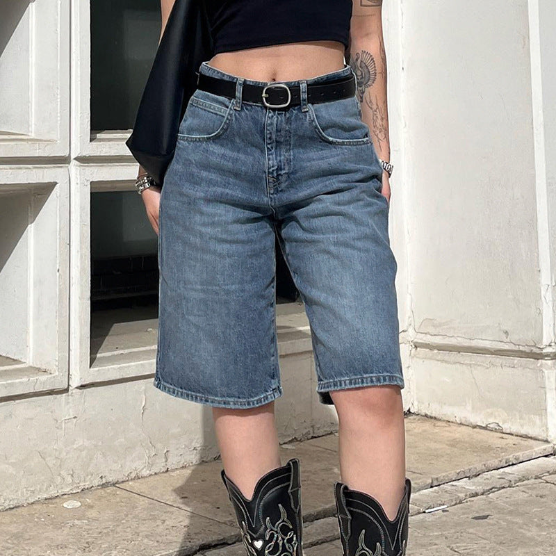 Vintage Washed High Waisted Loose Denim Shorts