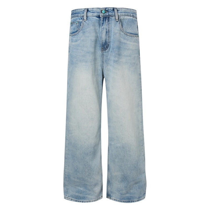 Washed Long Fit High-Waist Denim Pants - Wide Leg Loose Cleanfit