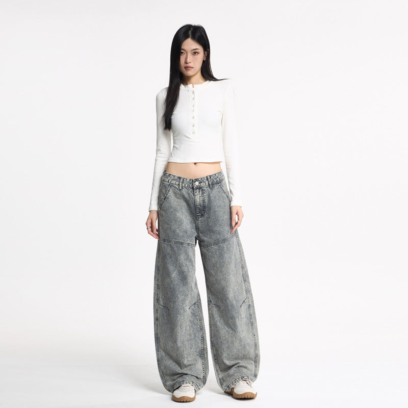 Women's Retro Wide-Leg Distressed Knife-Edge Denim Pants - Unisex Vintage Streetwear