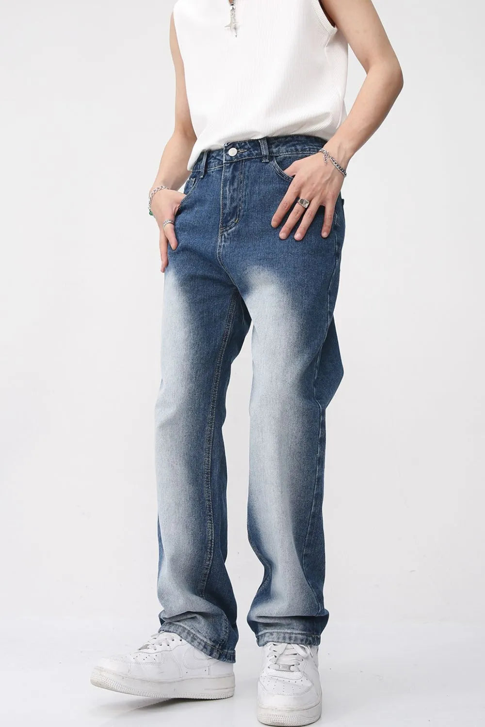 Premium Men's Washed Straight Leg Jeans - Japanese Denim