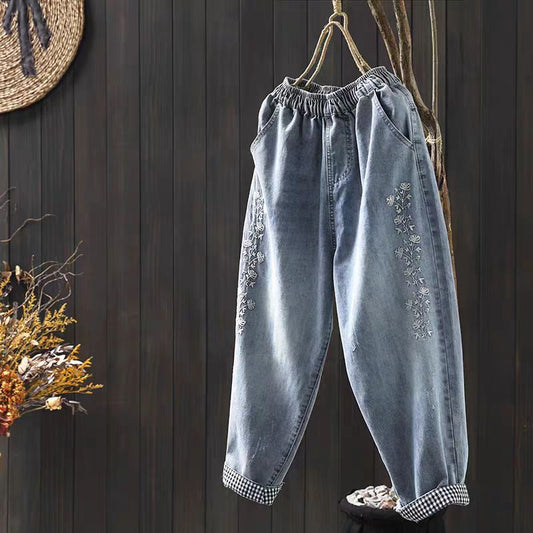 Spring New Embroidered Cotton Washed Soft Denim Harem Pants