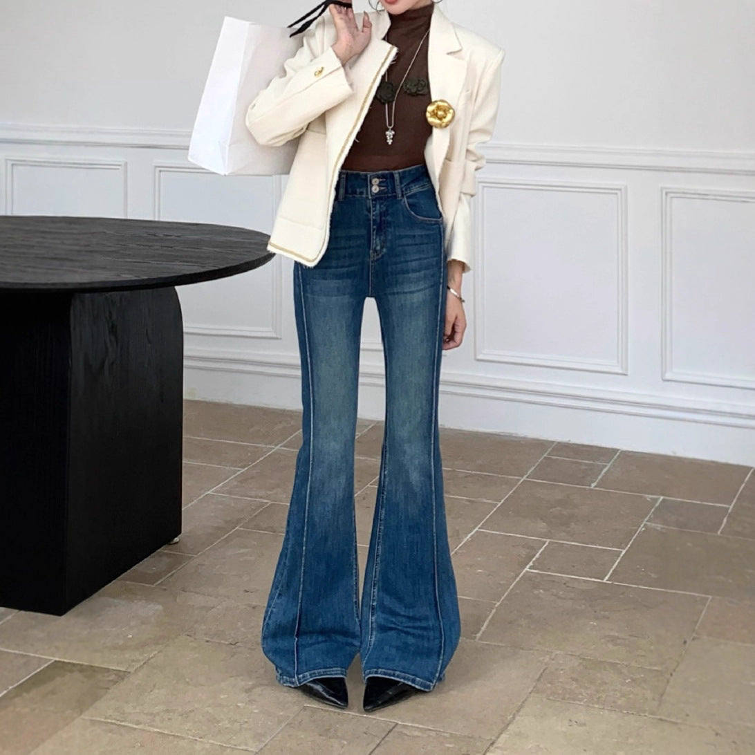 High-Waisted Flared Jeans for Women - Slimming and Retro Stretch Micro Flare Pants for Tall Ladies