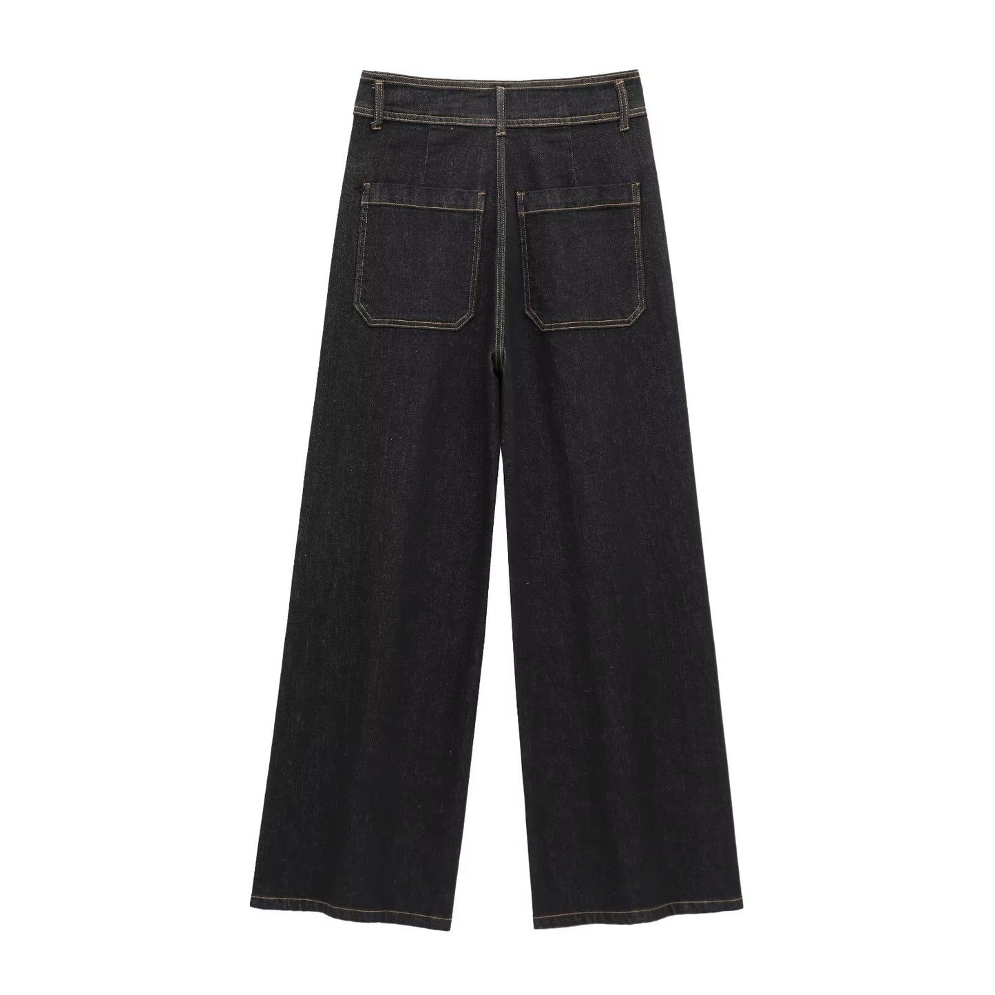 Pocket Embellished High Waist Wide Leg Jeans