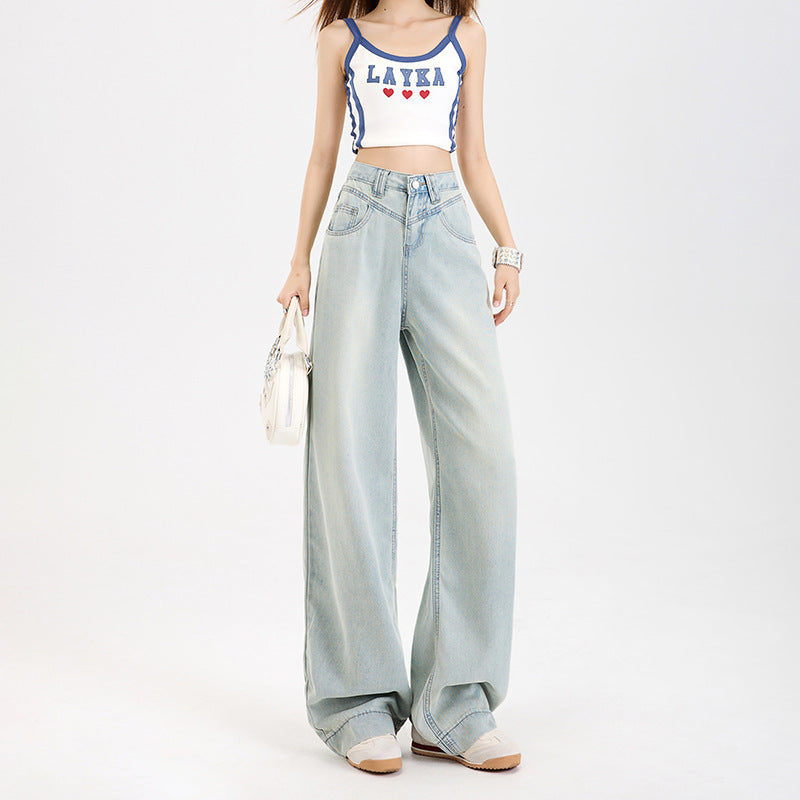 Lycra Tencel Denim Pants for Women - Summer Thin Fit Cool Loose Drape Straight Wide Leg Pants