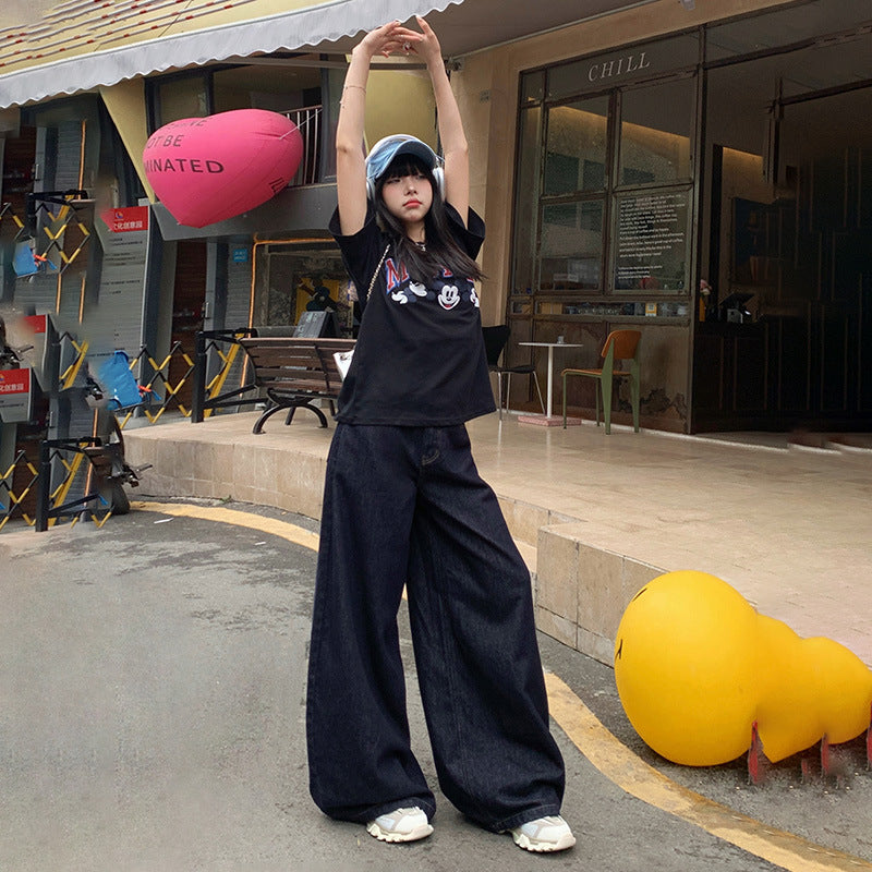 Women's Loose Wide-Leg Jeans - High-Waisted Slim Floor-Length Pants