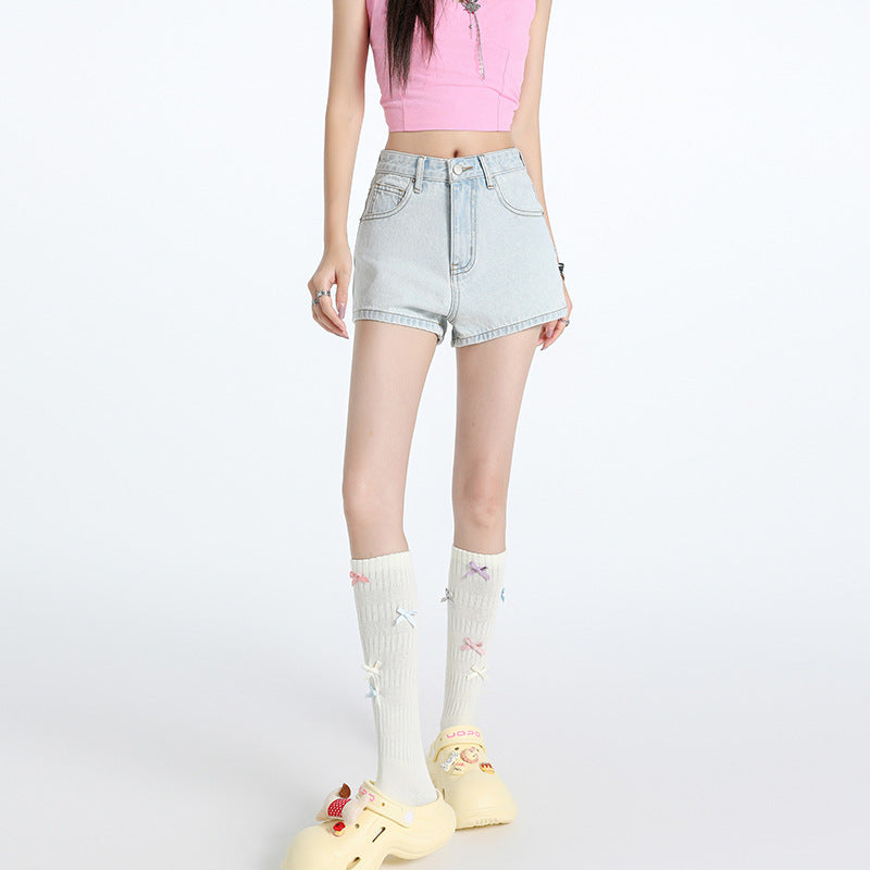 Light Blue Denim Super Short Pants for Women - Versatile, Slimming, A-Line Hot Trousers