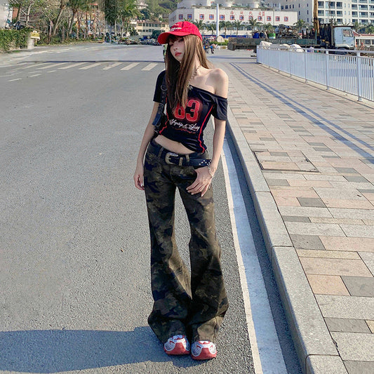 Women's Chic Punk Slimming Flare Jeans - Floor-Length Denim Pants