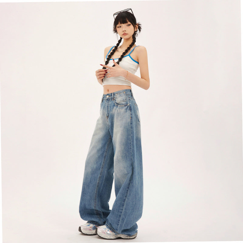 Women's Washed High-Waist Loose Extra-Long Wide-Leg Pants
