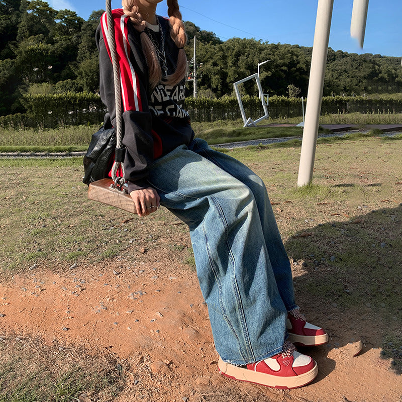 Women's Unique Design Scythe High Waist Wide Leg Denim Pants