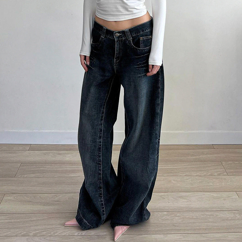 Retro Washed Loose and Slimming Straight Leg Wide Leg Casual Pants