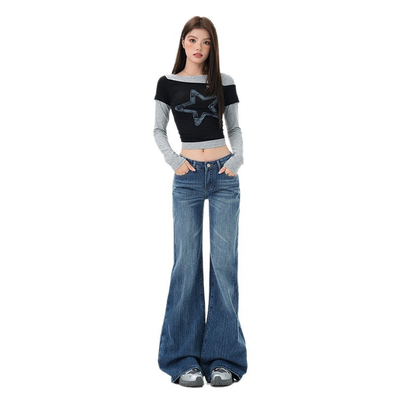 Stylish Low Waist Flared Jeans for Women - Versatile Bamboo Joint Bell Bottom Pants