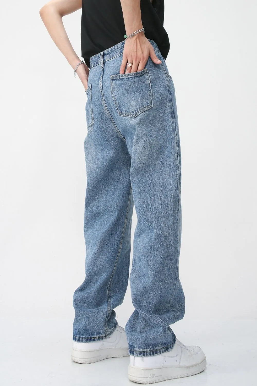 Men's Washed Splicing Straight Leg Jeans - Premium Japanese Denim