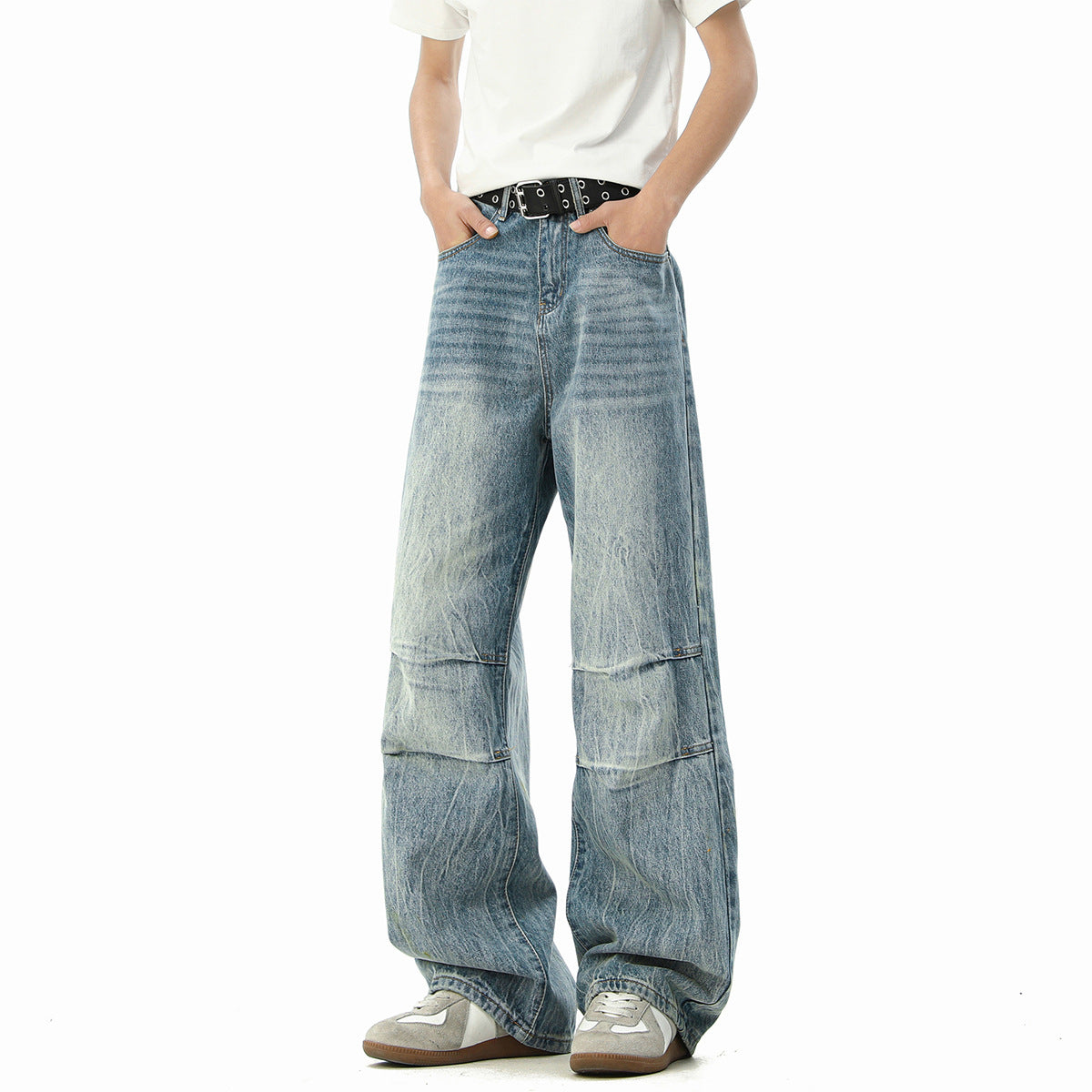 Unisex Four Seasons Loose Design Denim Pants - Straight Leg Wide Leg Long Pants