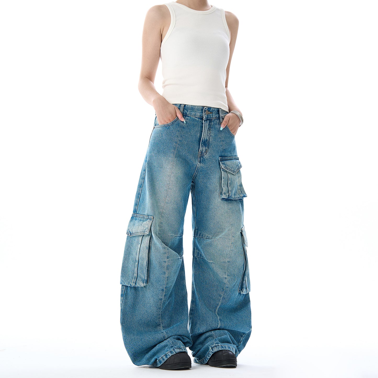 Casual Vintage Denim Wide Leg Floor Length Pants
