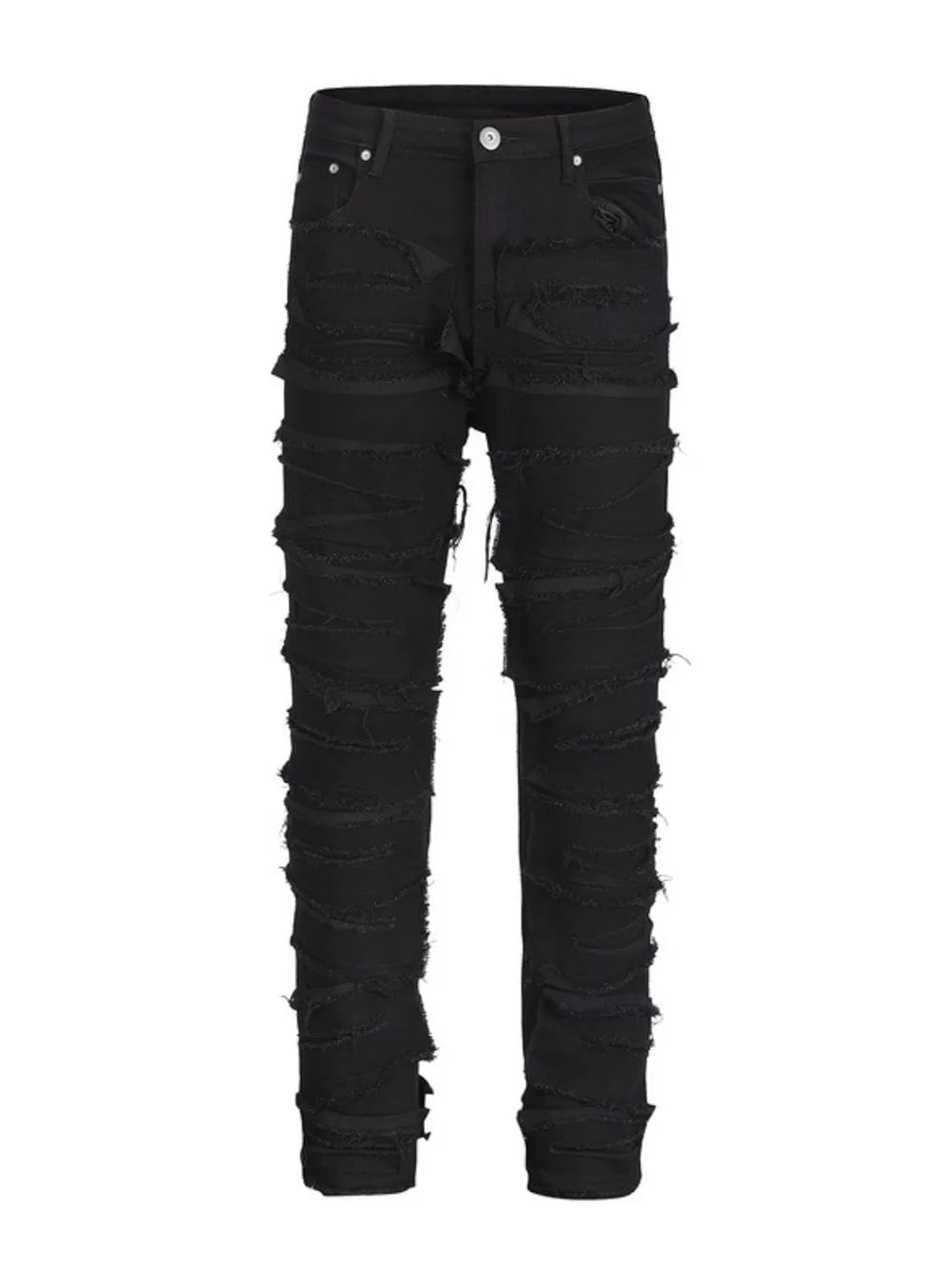Men's Washed Distressed Panelled Jeans - Premium Japanese Denim