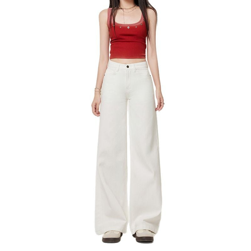 Women's White Denim Pants - Summer Casual Thin Slim Floor-Length Straight-Leg Trousers