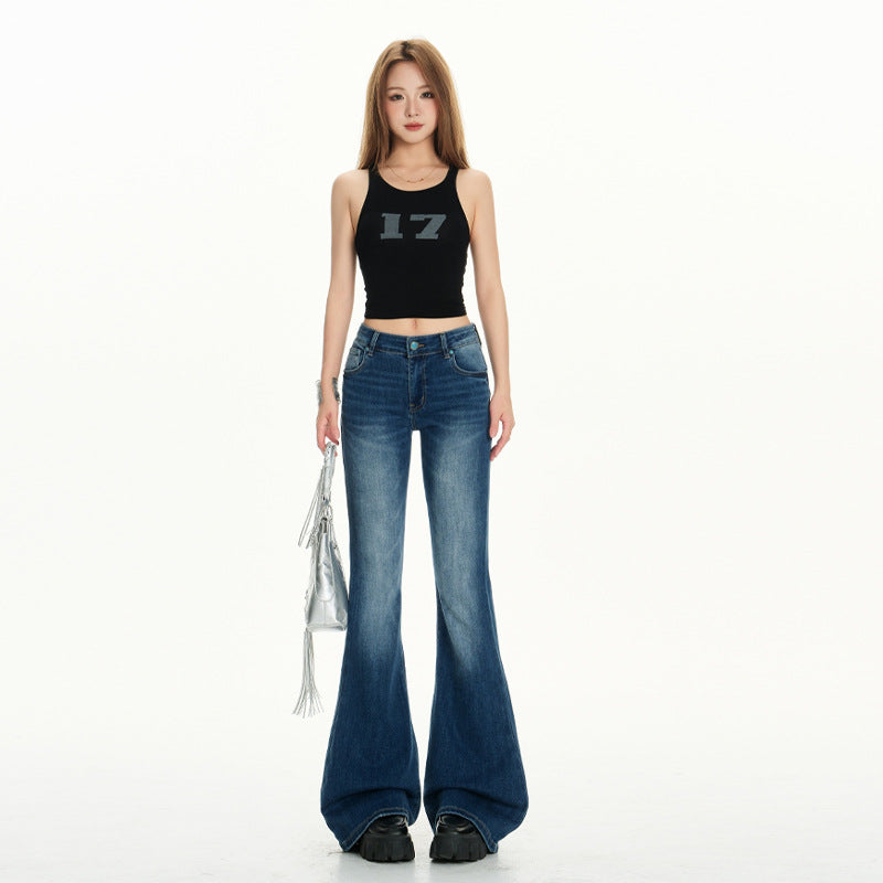 Women's Low Waist Flared Jeans - Casual Versatile Trumpet Pants