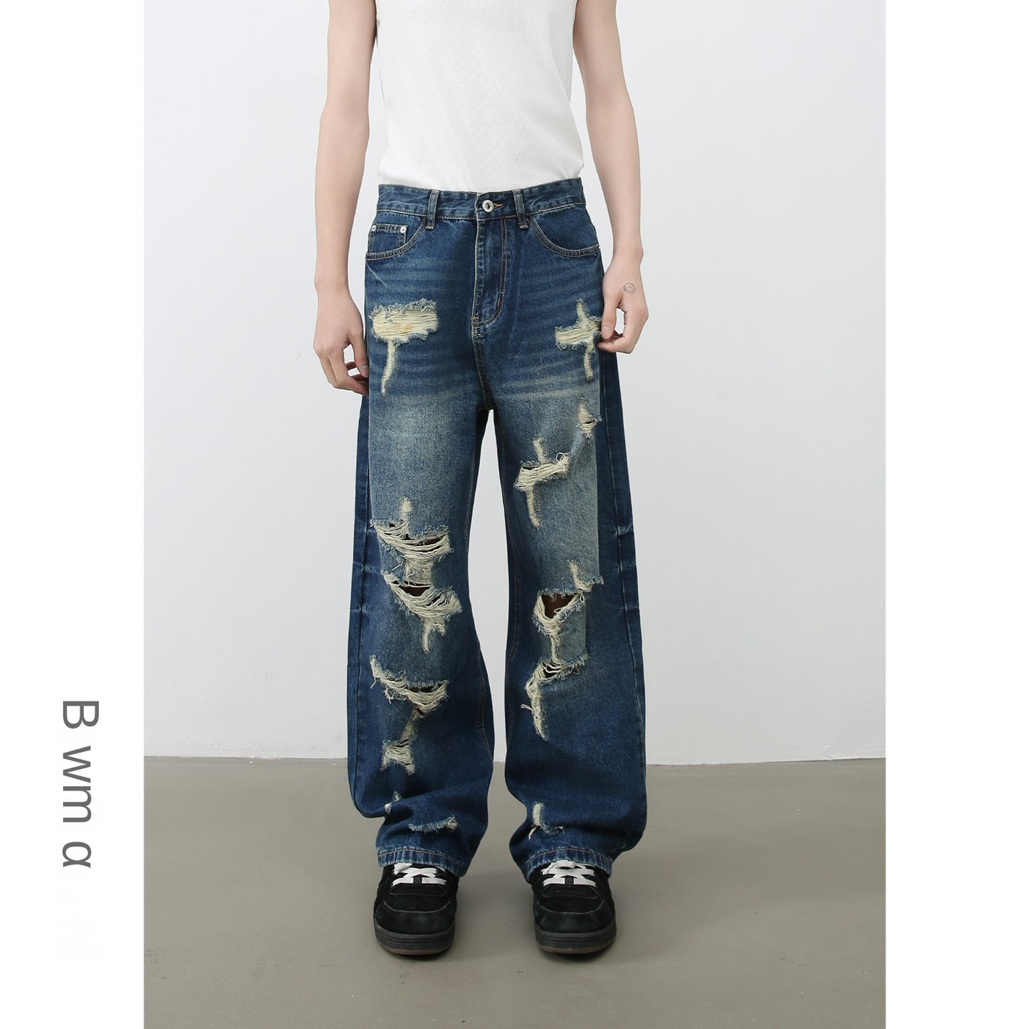 American Style Distressed Denim Pants for Men - High Street Retro Vibe