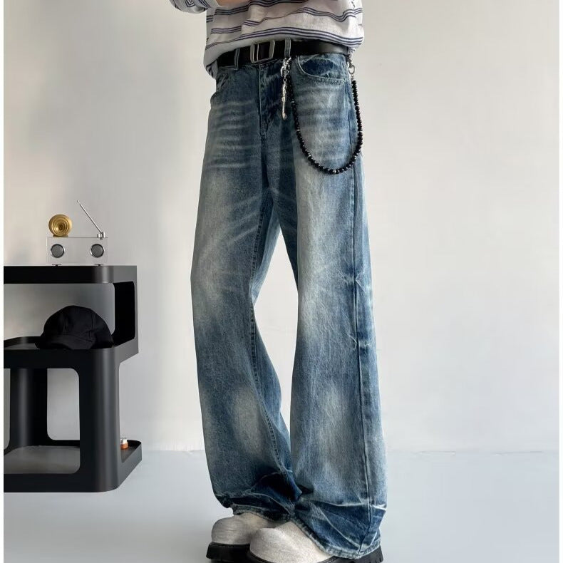 Washed Lightning Patterned Micro Flared Jeans