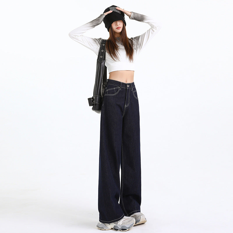 Premium Women's Dark Blue Wide-Leg Long Pants - Japanese Denim
