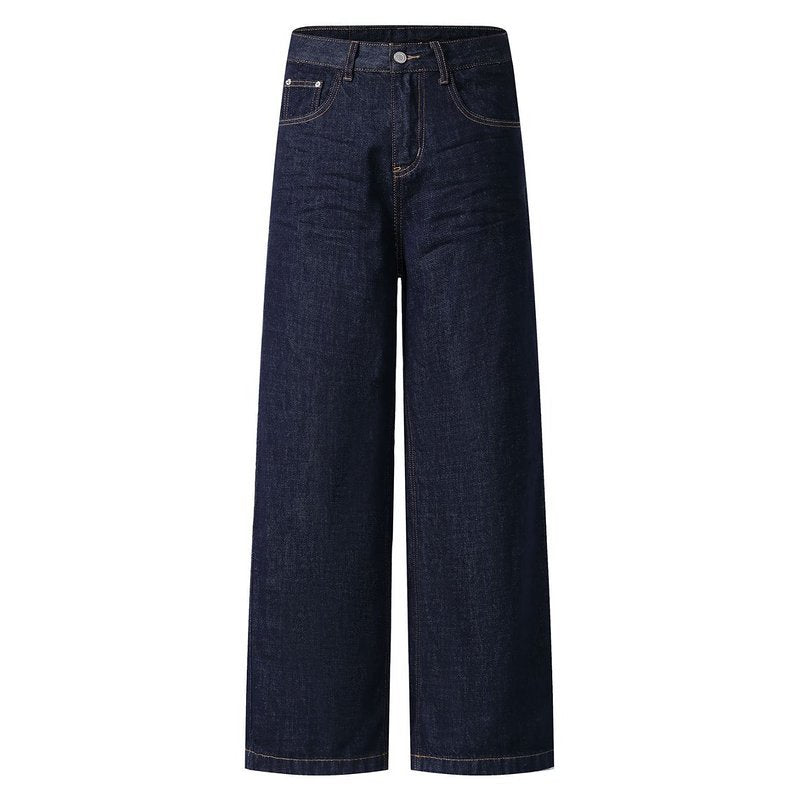 Blue Wide-Leg Jeans for Men and Women - High-Waist Slim Straight Leg Pants