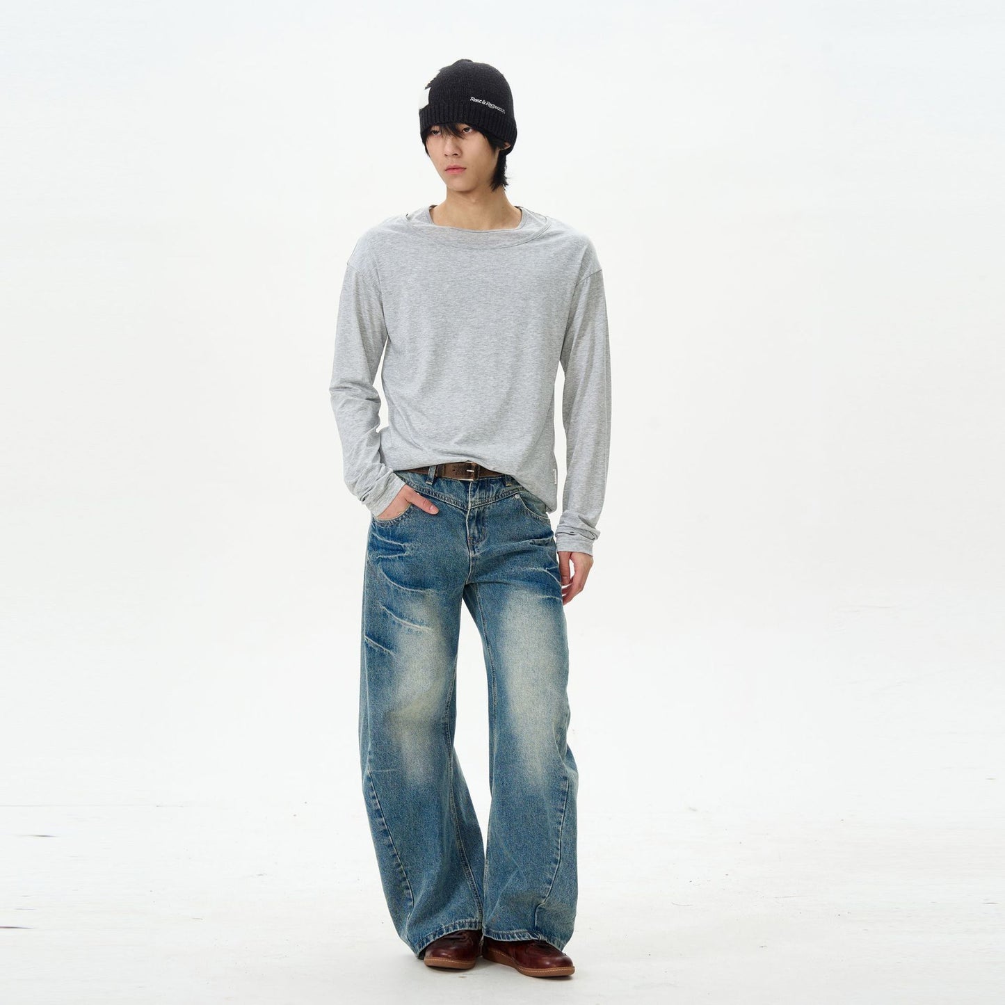 Lightning Crack Silhouette Curved Knife Jeans