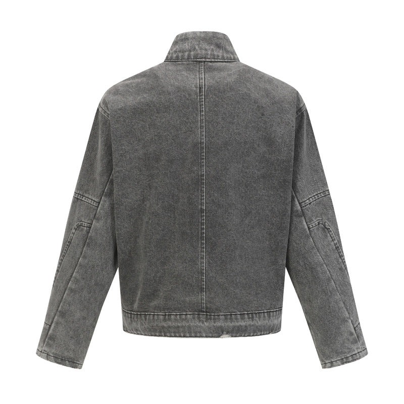 Vintage Washed Distressed Deconstructed Denim Jacket for Men - Minimalist Street Style Design