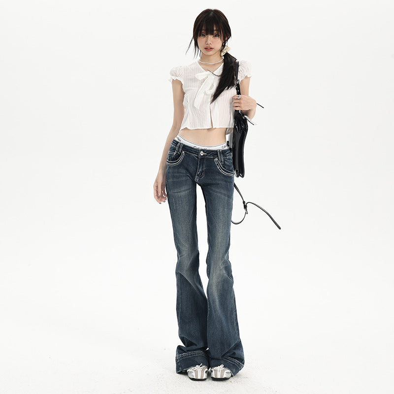 Low-Waist Flared Jeans for Women - Elastic Slimming Trumpet Pants