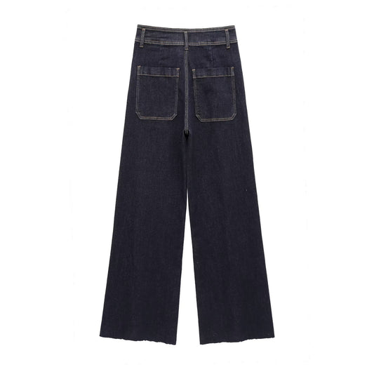 Pocket Embellished High Waist Wide Leg Jeans