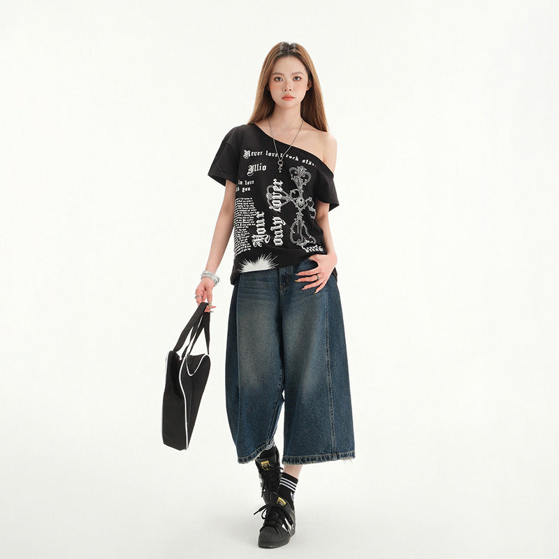 Women's High-Waisted Wide-Leg Jeans - Retro Seven-Quarter Pants