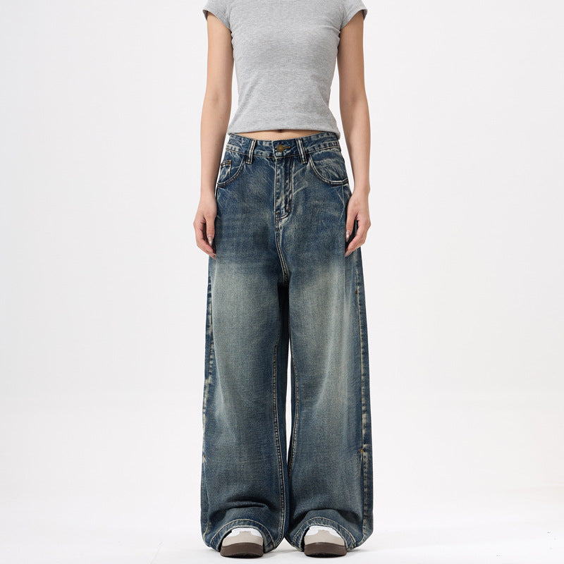 Unisex Wide Leg Washed Blue Jeans - Trendy Loose Fit Pants