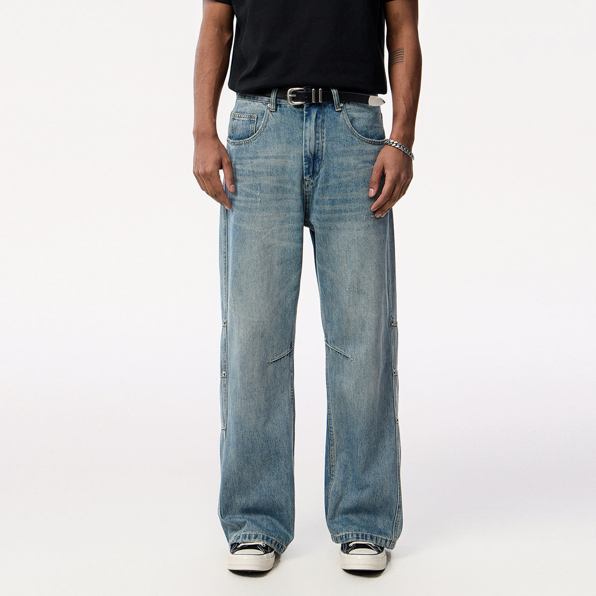 Irregular Three-Dimensional Straight Tube Workwear Denim Pants for Men