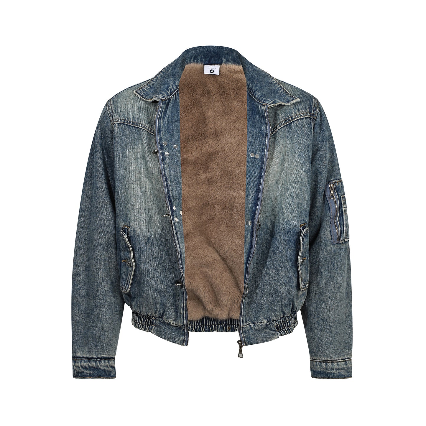 Vintage Winter Fashion Metal Snap Design Fleece Lined Thick Warm Men's Cotton Coat Denim Jacket