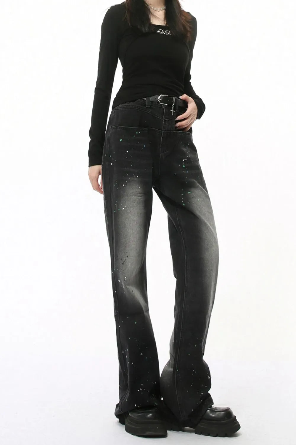 Premium Splash Ink Washed Jeans with Pockets