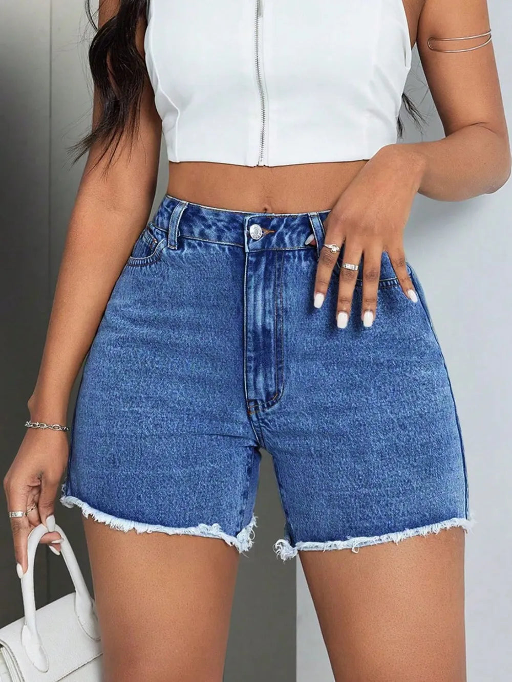 Raw Hem High Waist Denim Shorts - Premium Japanese Denim