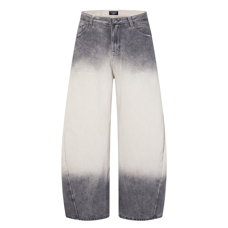 Gradient Color Wide-Leg Denim Pants - Retro Style
