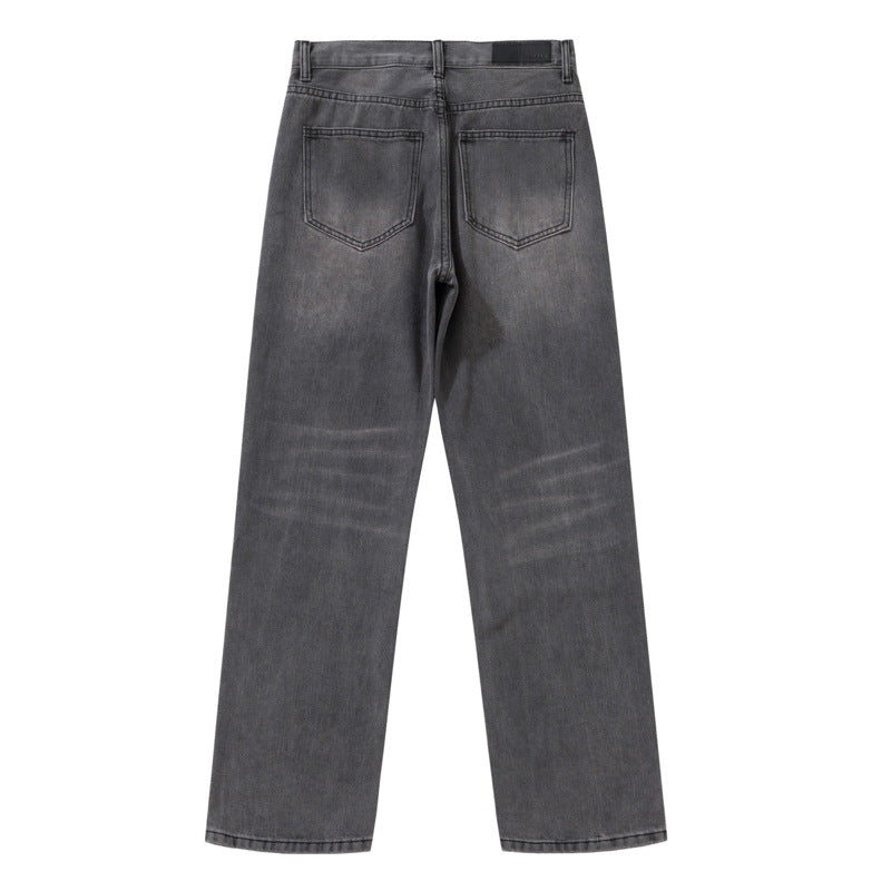 Washed Vintage Black and Gray Loose Slim Straight Jeans for Men