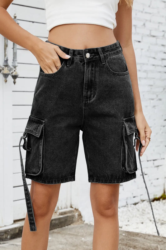 Washed Cargo Denim Shorts - Premium Japanese Craftsmanship