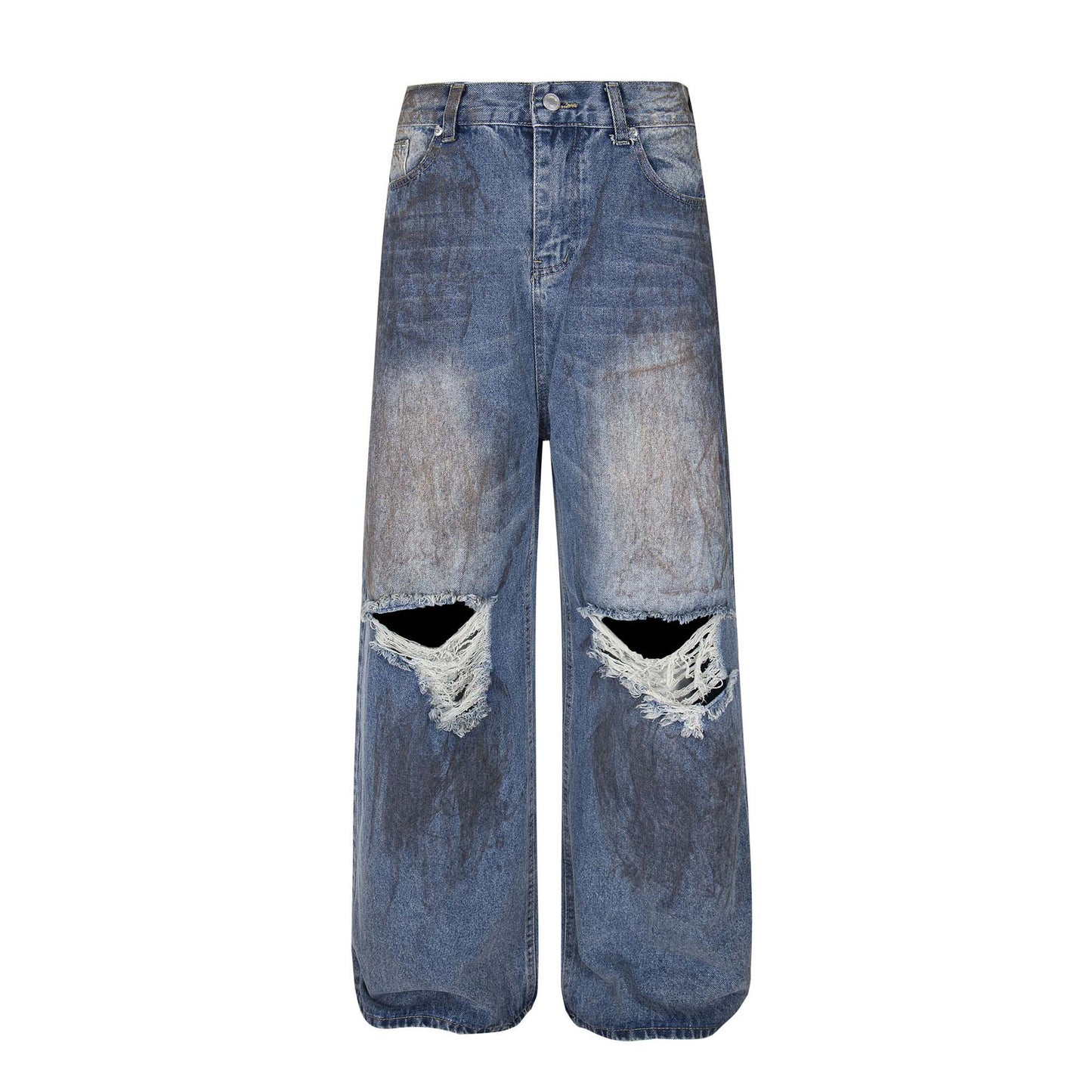 Retro Washed Faded Distressed Denim Pants - Unisex Loose Wide Leg Trousers