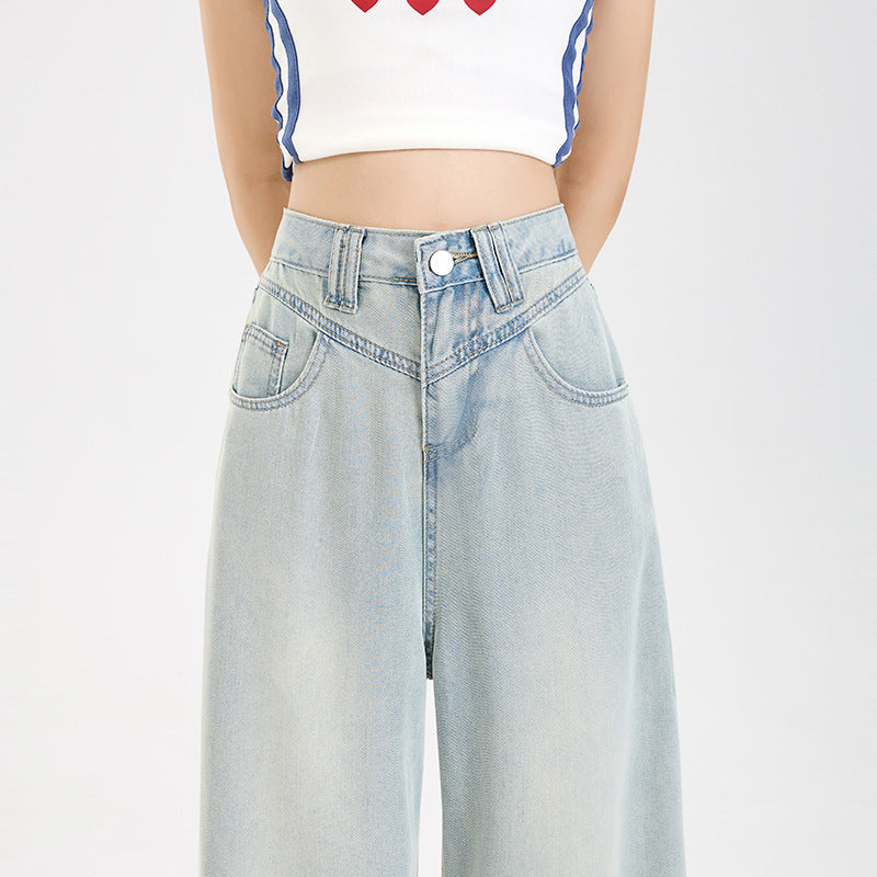 Lycra Tencel Denim Pants for Women - Summer Thin Fit Cool Loose Drape Straight Wide Leg Pants