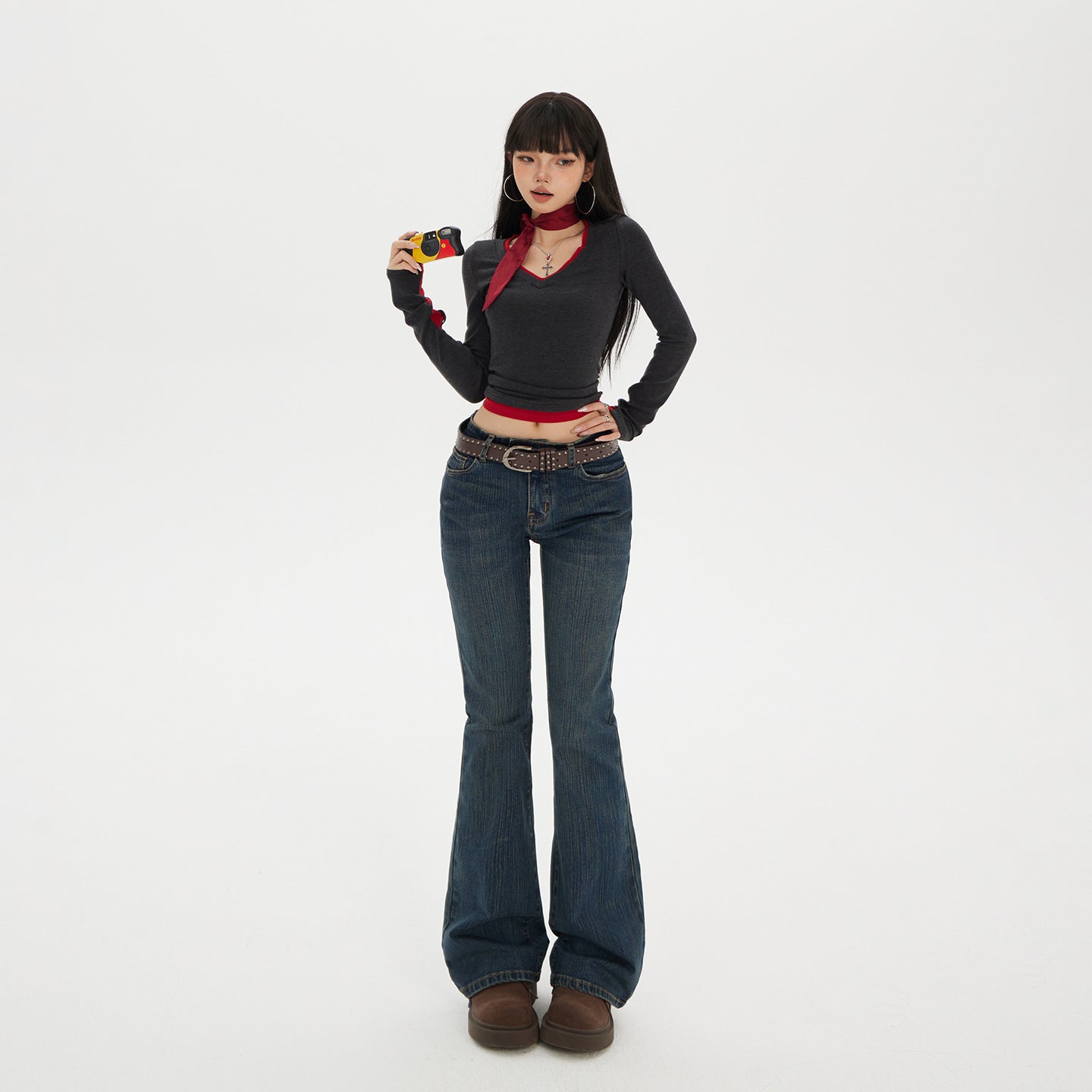 Retro Spicy Girl Flared Jeans - Women’s Low Waist Slim Fit Elastic Trousers