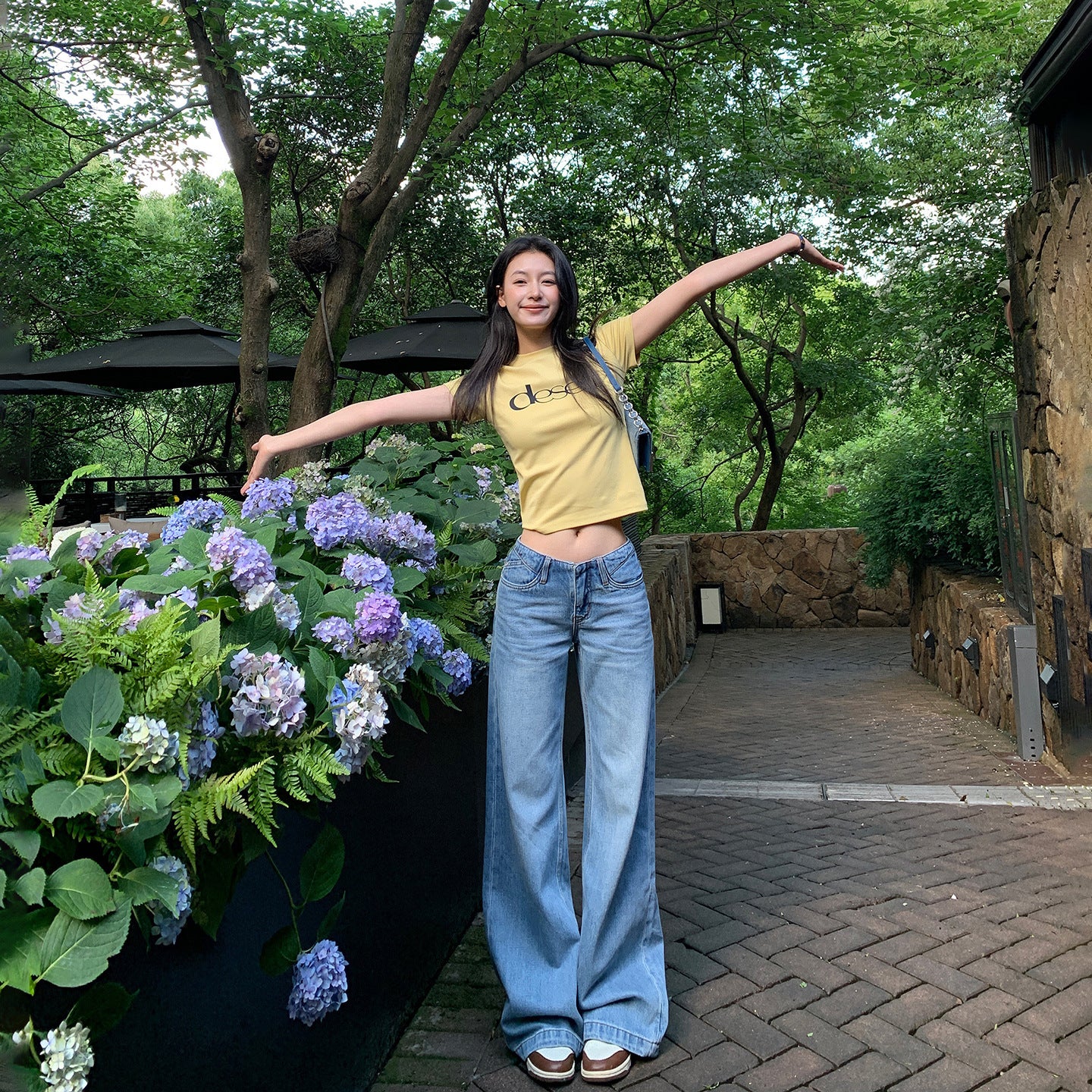 Thin Waist-Free Cool Tencel Low-Waist Flared Pants for Women - Vintage Washed Drape Straight Jeans