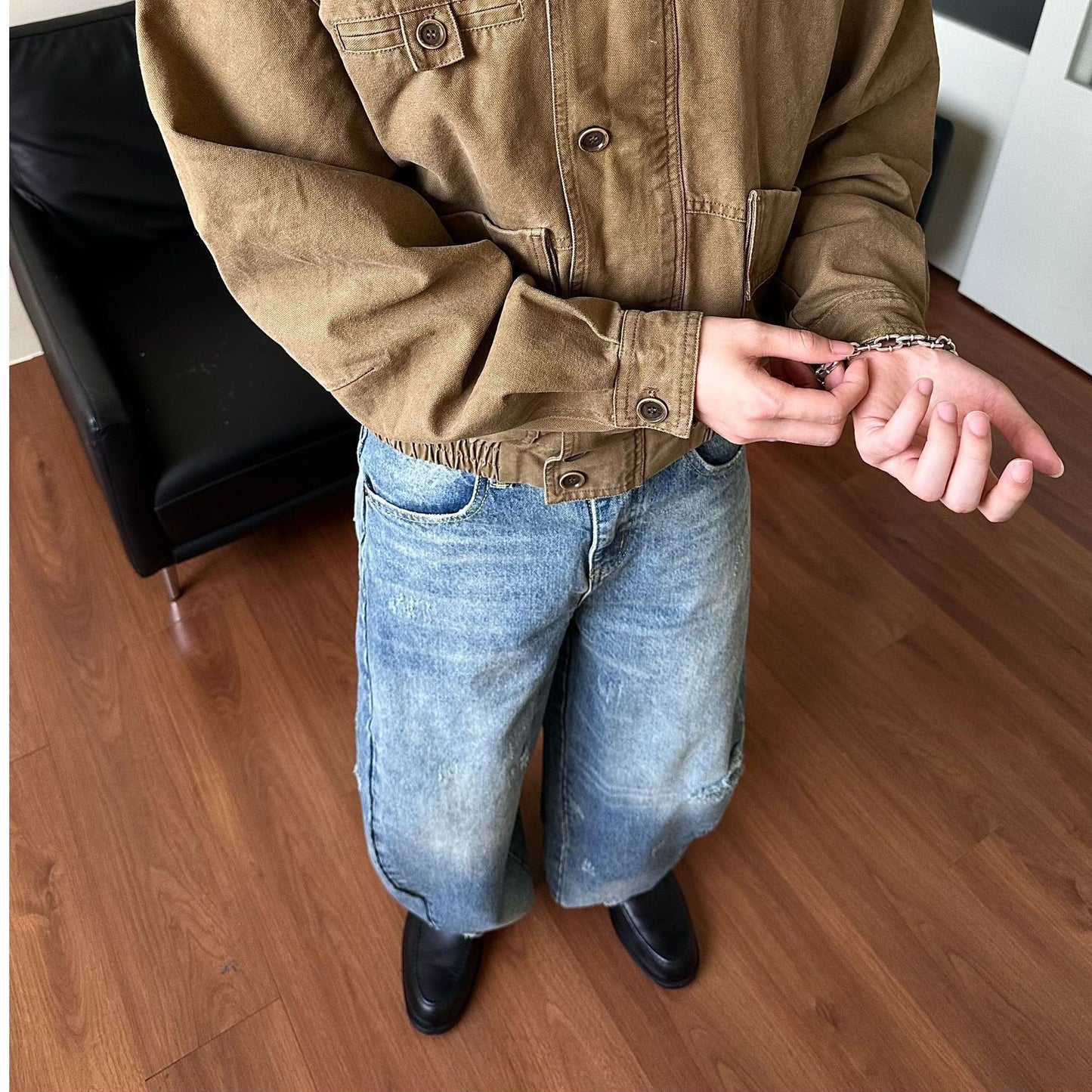 Dad Hole Loose Tapered Wide Leg Jeans for Men and Women