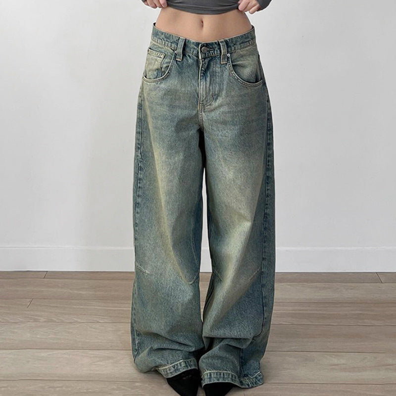 Loose Solid Color Minimalist Washed Denim Jeans