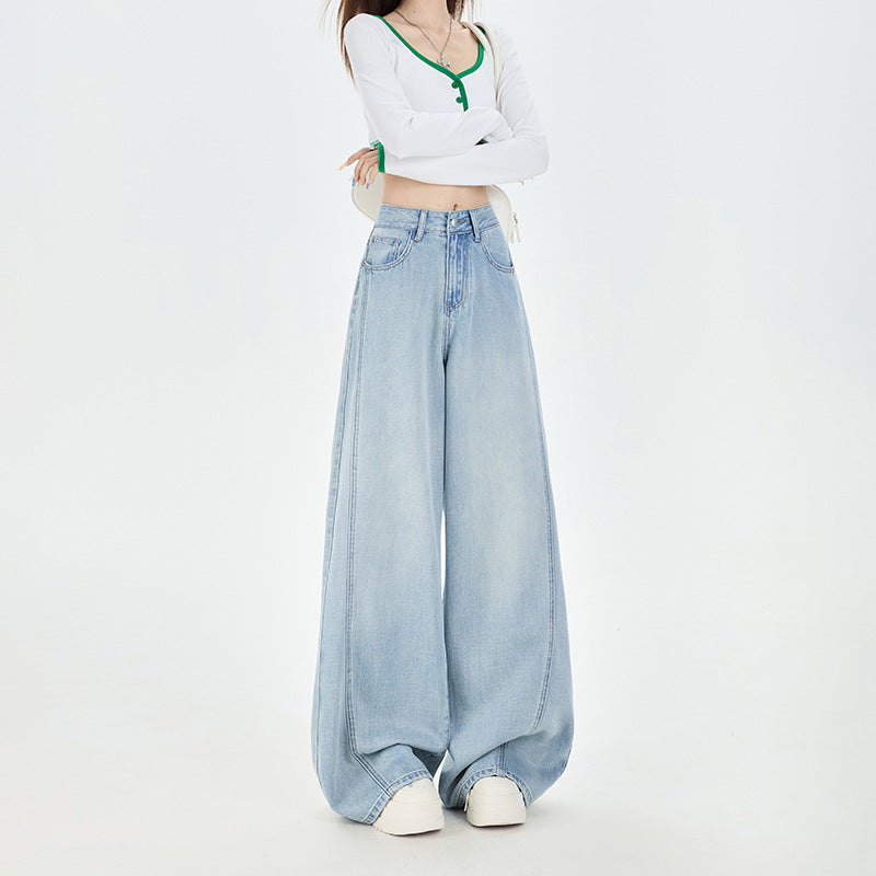 Vintage Tencel Denim Pants for Women - High Waist, Loose Drape, Slim Fit, Wide Leg