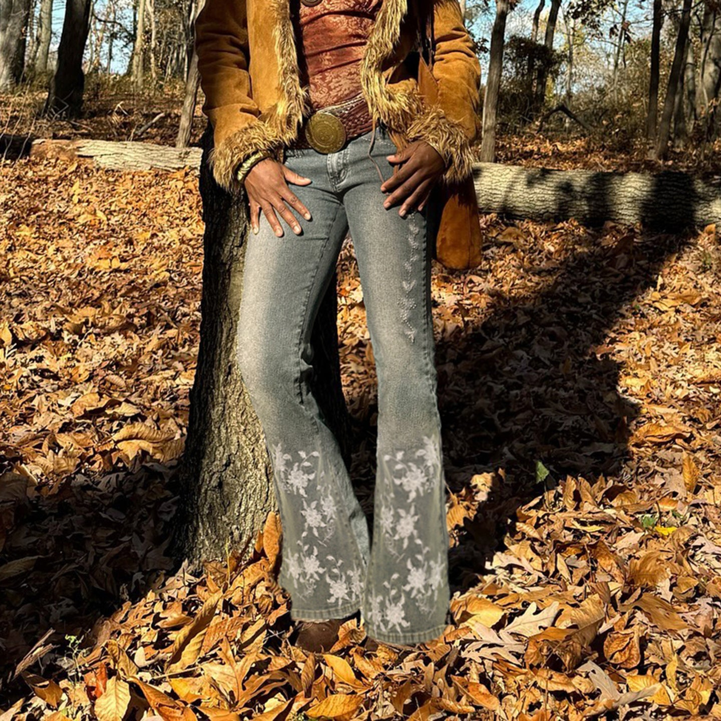 Retro Washed Spicy Girl Slim Fit Micro Flared Pants