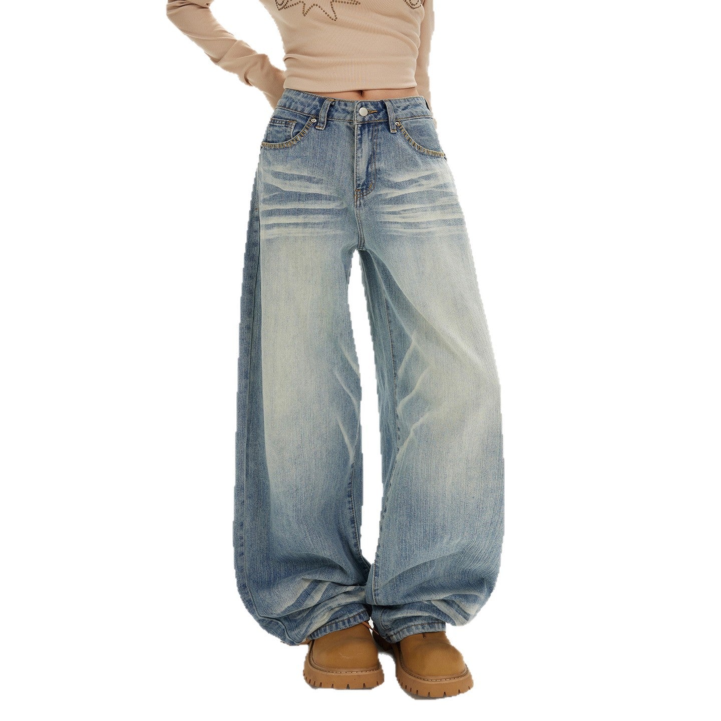 Women's Wide-Leg Jeans - Slimming Loose Straight Tube Pants