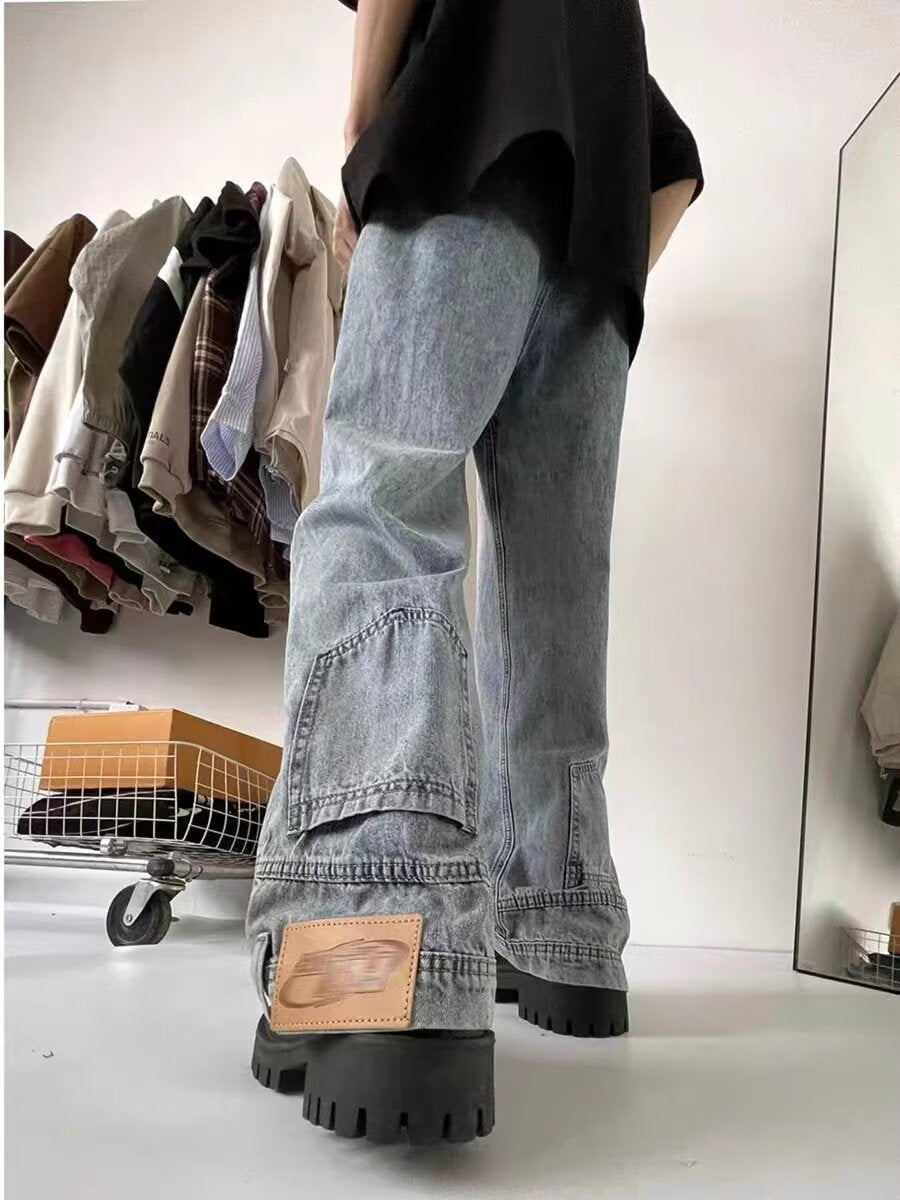 Vintage Washed Trendy Loose Straight Leg Pants – Casual Denim for Men